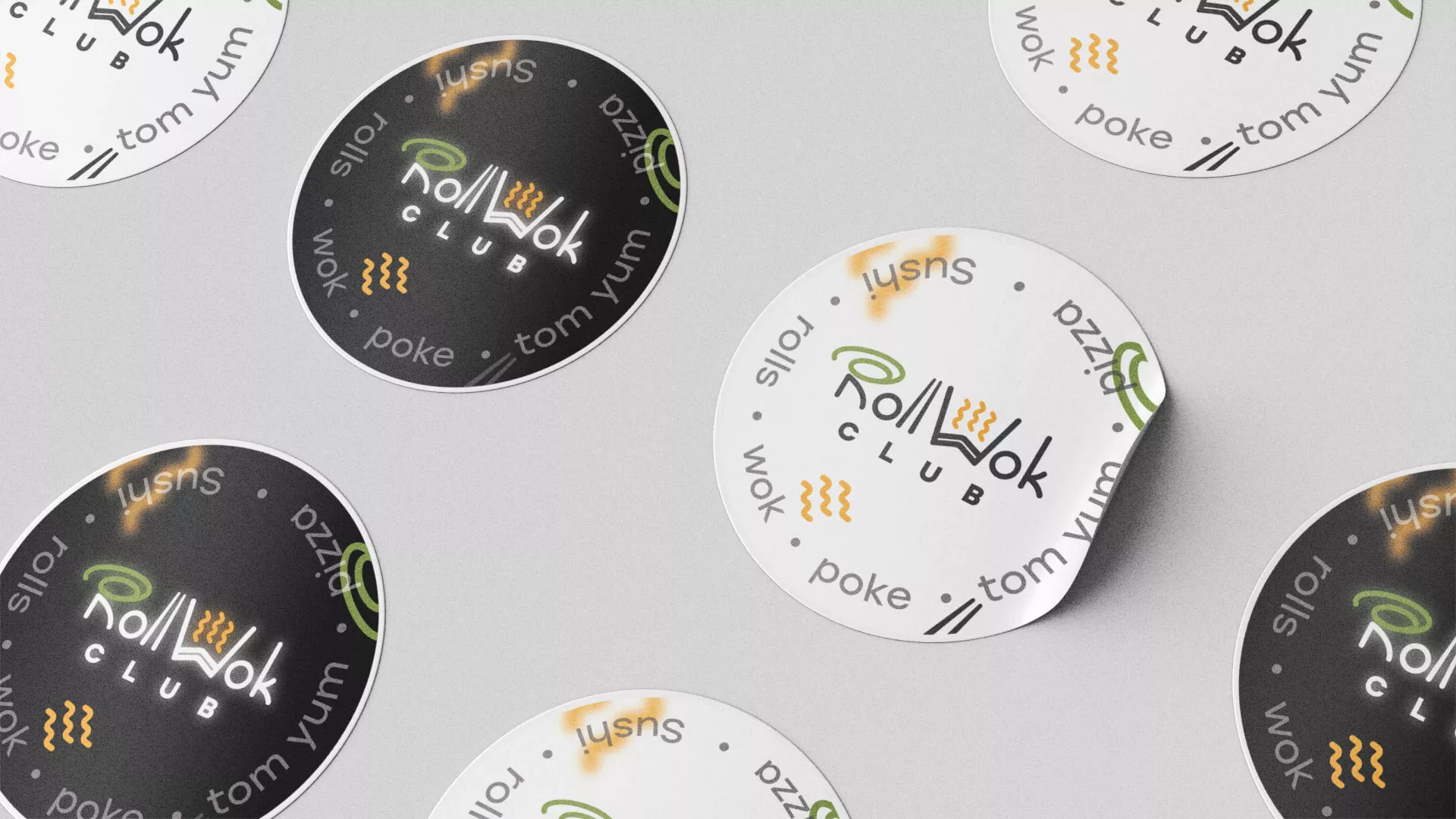 Разработка наклеек для суши-бара «Roll Wok Club» в Кудымкаре