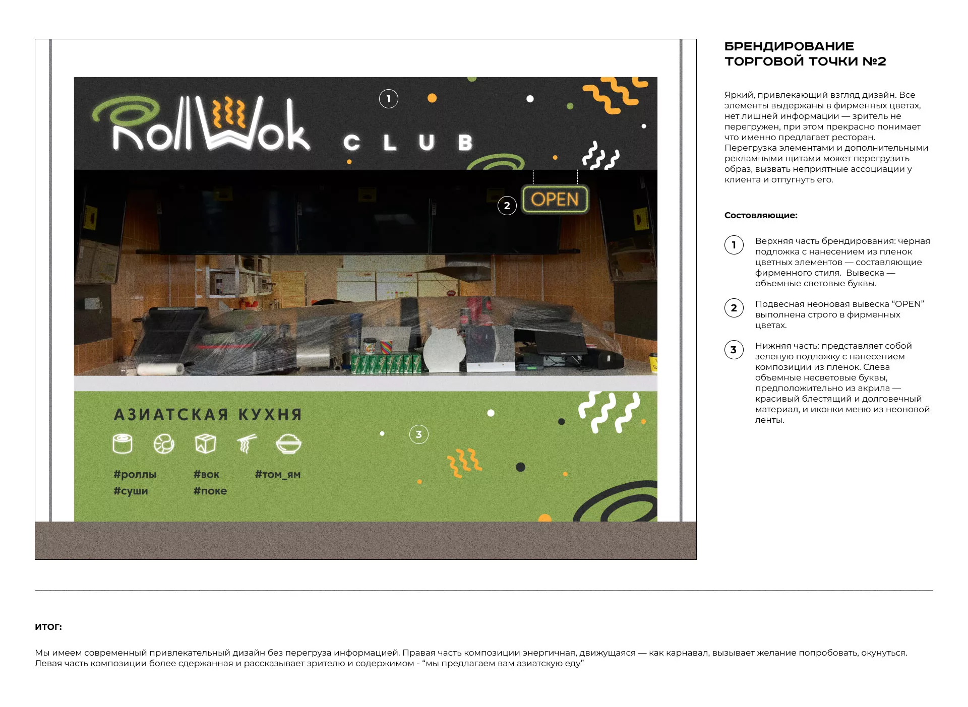 Брендирование торговых точек суши-бара «Roll Wok Club» в Кудымкаре